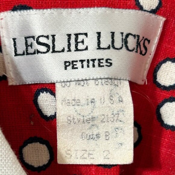Vintage Leslie Lucks Petites  Short Sleeve Red Polka Dot Dress‎ - Size 2 - Picture 4 of 7